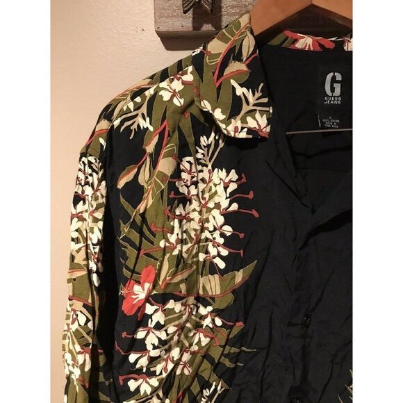 Guess Jeans Hawaiian Shirt Floral Buttons - Picture 3 of 5